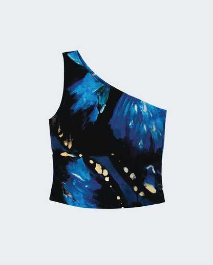 Catalina One-Shoulder Tank - Blue Butterfly