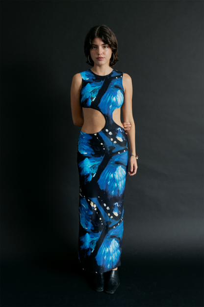 Long Eclipse Cut-Out Gown -Blue Butterfly