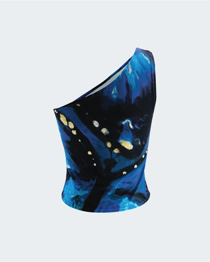 Catalina One-Shoulder Tank - Blue Butterfly