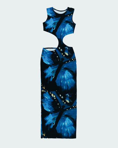 Long Eclipse Cut-Out Gown -Blue Butterfly