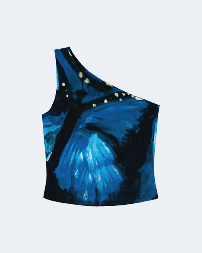 Catalina One-Shoulder Tank - Blue Butterfly