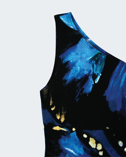 Catalina One-Shoulder Tank - Blue Butterfly